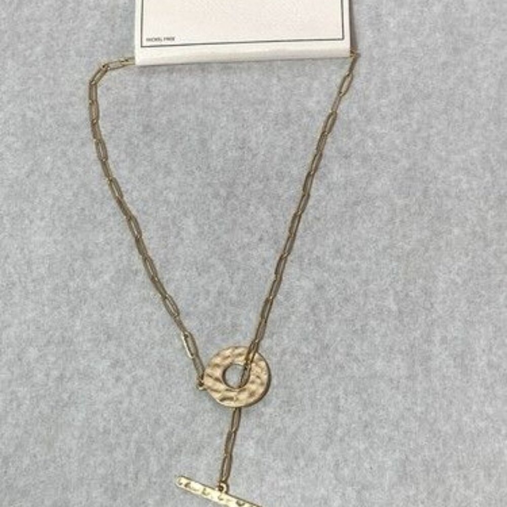 Melrose And Market Collar Necklace Gold Tone Hammered Circle Bar